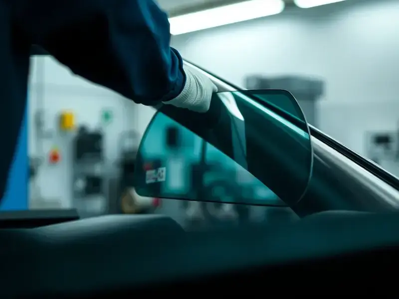 Windshield replacement in progress